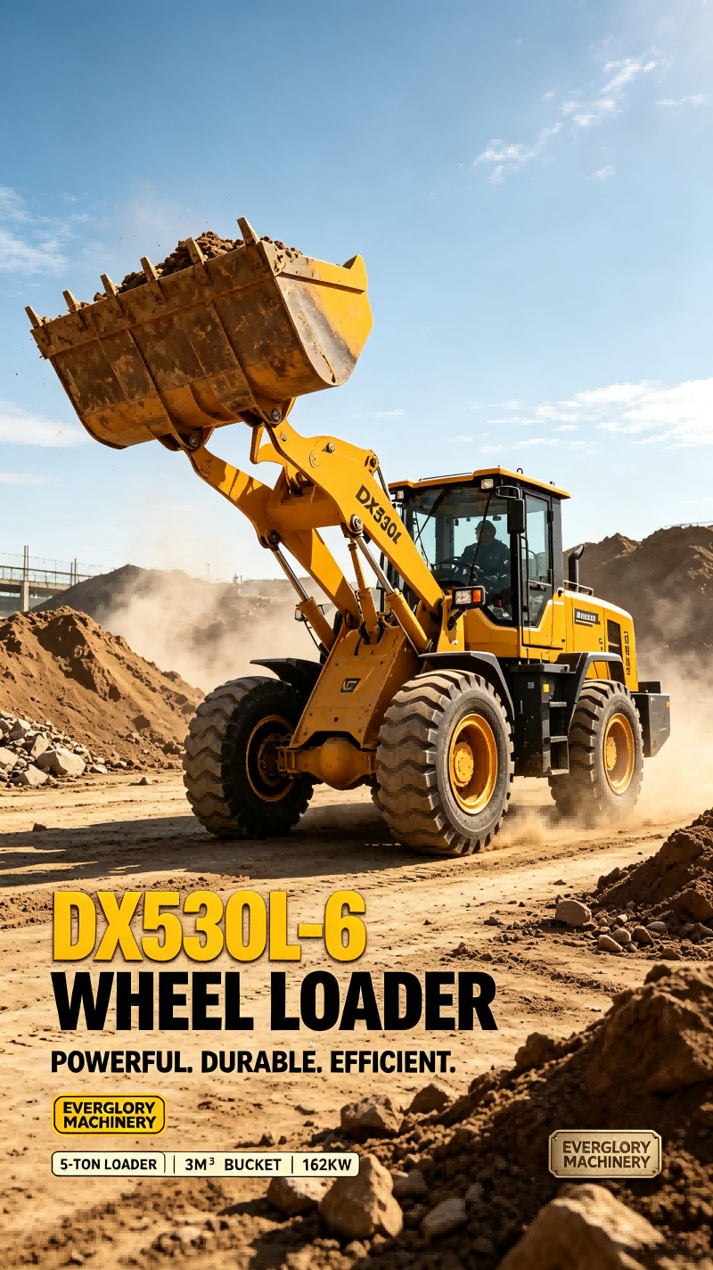 Everglory စက်ယန္တရားသည် တာရှည်ခံ DX530L-6 5-Ton Wheel Loader ကို မြေကြီးရွေ့လျားမှုဆိုင်ရာ လုပ်ငန်းများအတွက် စတင်လုပ်ဆောင်သည်